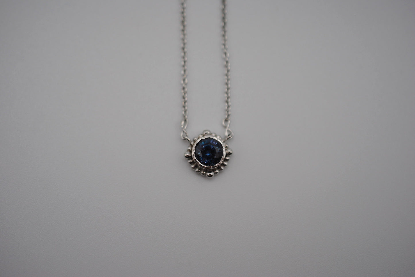 Alexandrite Necklace: Round Cut, Decorative Bezel, Cable Chain