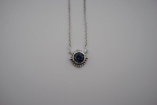 Alexandrite Necklace: Round Cut, Decorative Bezel, Cable Chain