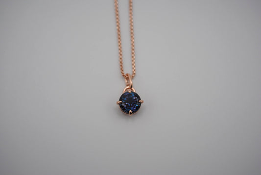 Alexandrite Necklace: Round Cut, Rose Gold Prong Setting, Rose Gold Fill Rounded Box Chain