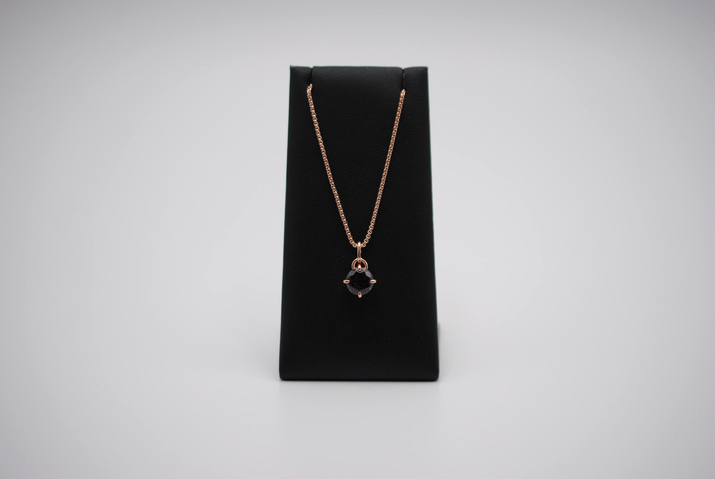 Alexandrite Necklace: Round Cut, Rose Gold Prong Setting, Rose Gold Fill Rounded Box Chain