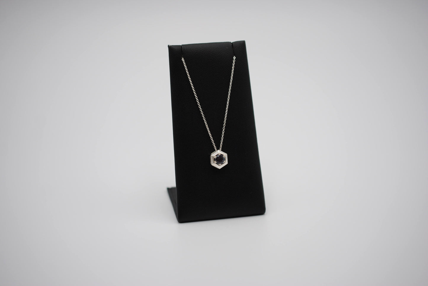 Alexandrite Necklace: Round Cut, Silver Hexagon Setting, Adjustable Cable Chain