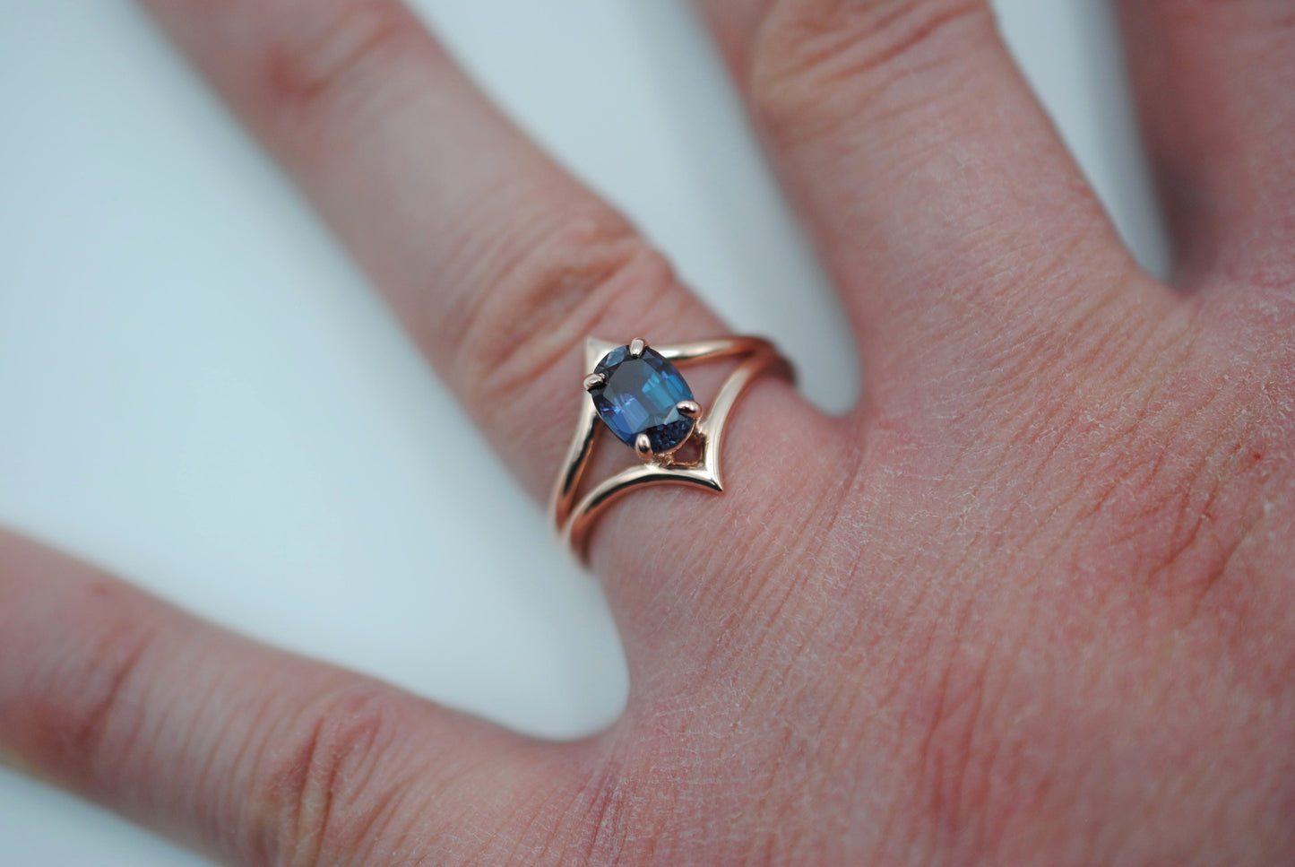 Alexandrite Ring: Oval Cut, Double Chevron, Rose Gold