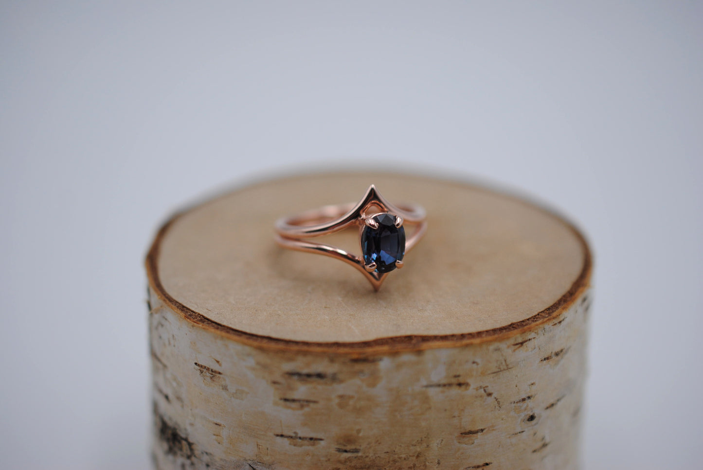 Alexandrite Ring: Oval Cut, Double Chevron, Rose Gold
