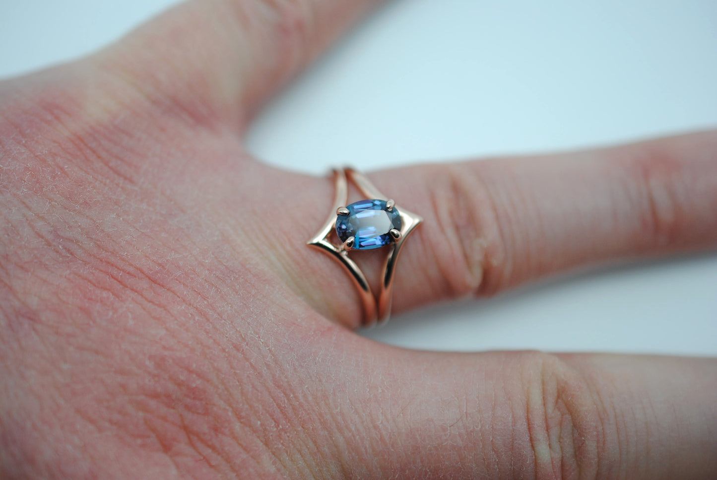 Alexandrite Ring: Oval Cut, Double Chevron, Rose Gold