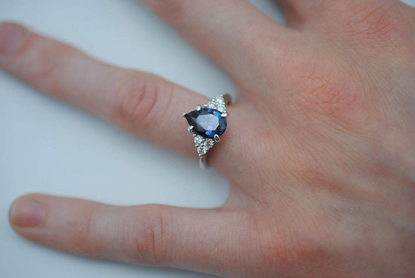 Alexandrite Ring: Pear Cut, Diamond Melee, White Gold