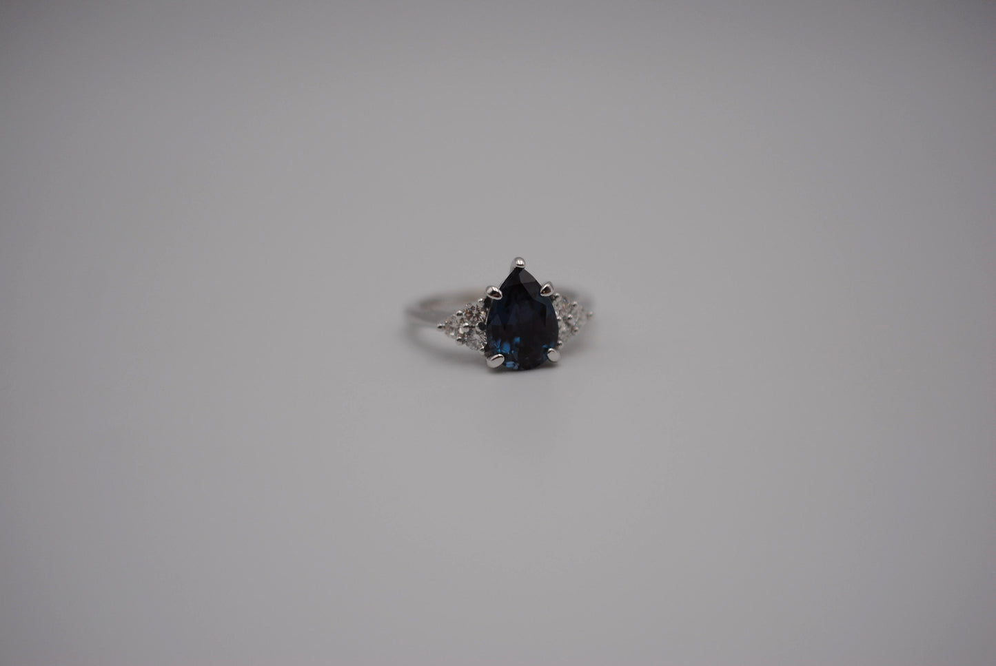 Alexandrite Ring: Pear Cut, Diamond Melee, White Gold