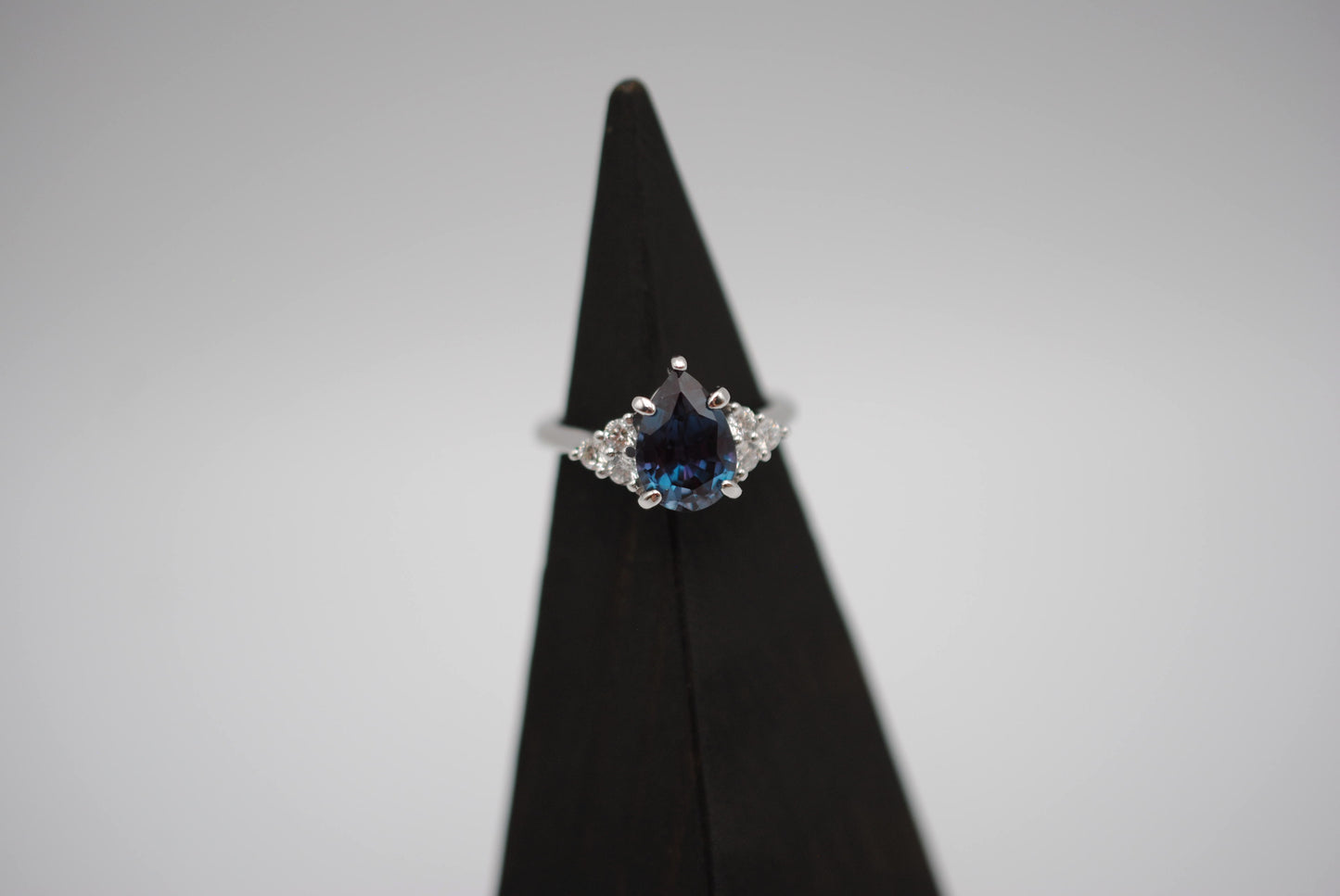 Alexandrite Ring: Pear Cut, Diamond Melee, White Gold
