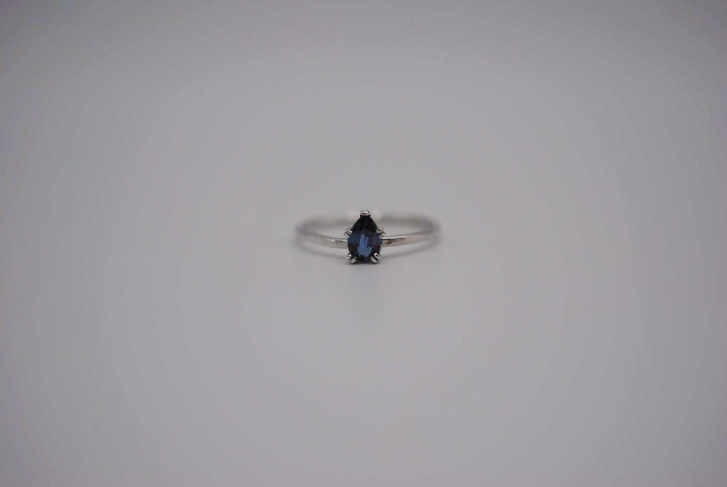 Alexandrite Ring: Pear Cut, White Gold, Dainty