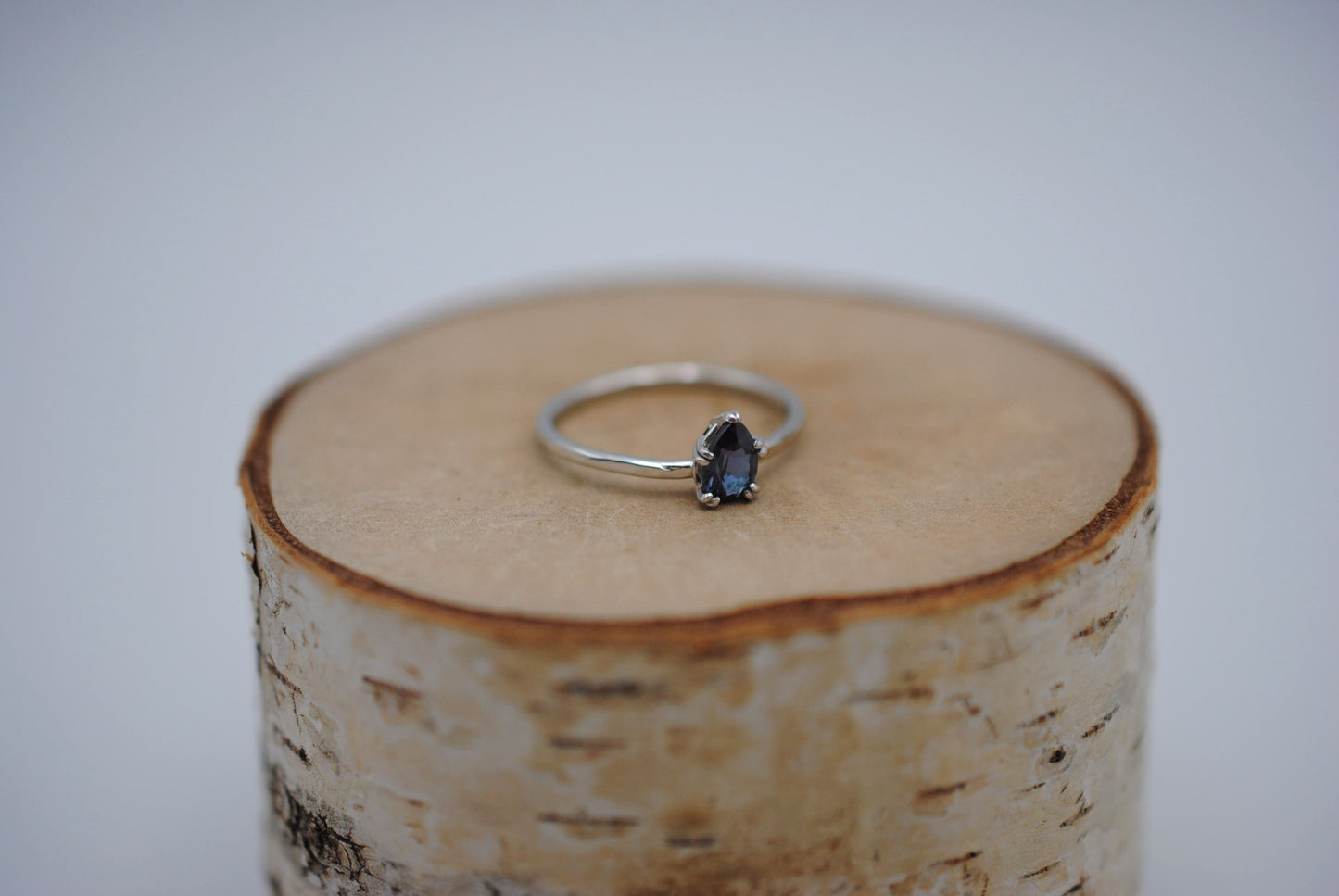 Alexandrite Ring: Pear Cut, White Gold, Dainty