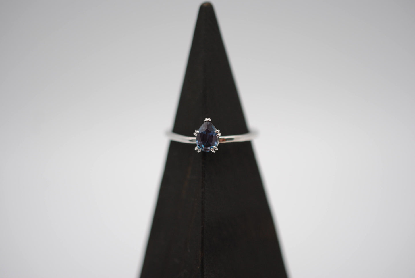 Alexandrite Ring: Pear Cut, White Gold, Dainty