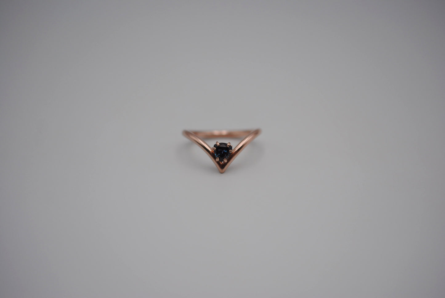 Alexandrite Ring: Trillion Cut, Rose Gold Fill Chevron Band, Silver Setting