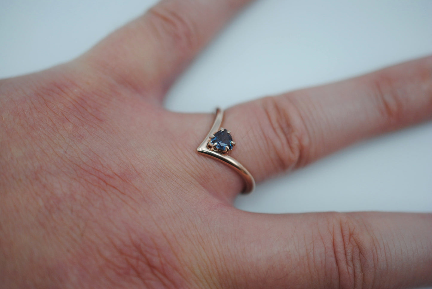 Alexandrite Ring: Trillion Cut, Rose Gold Fill Chevron Band, Silver Setting
