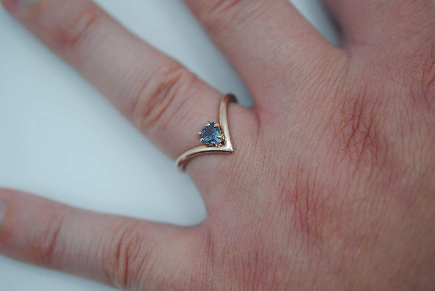 Alexandrite Ring: Trillion Cut, Rose Gold Fill Chevron Band, Silver Setting