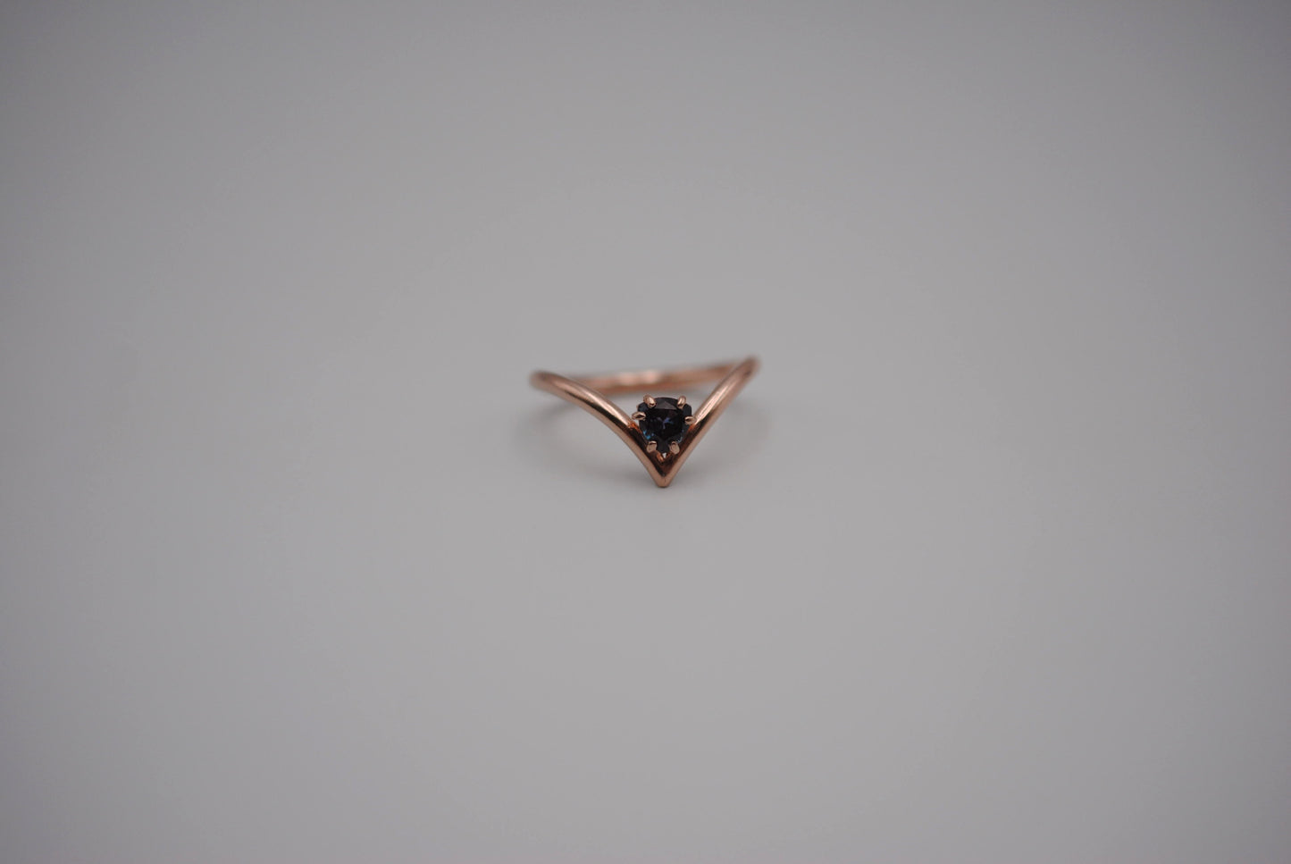 Alexandrite Ring: Trillion Cut, Rose Gold Fill Chevron Band, Silver Setting
