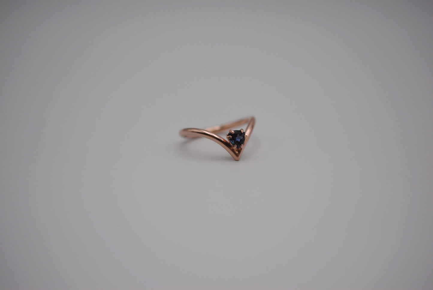 Alexandrite Ring: Trillion Cut, Rose Gold Fill Chevron Band, Silver Setting