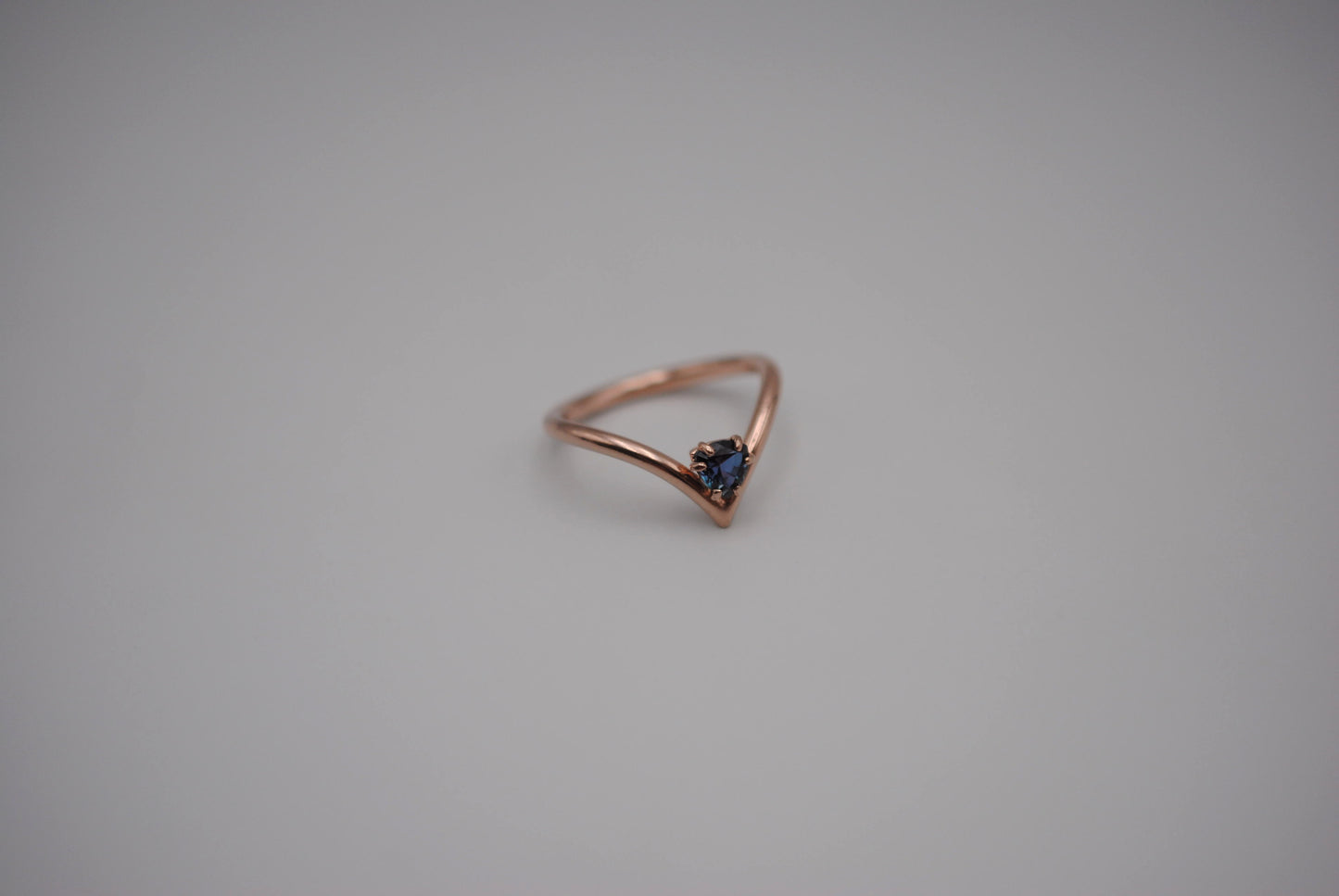 Alexandrite Ring: Trillion Cut, Rose Gold Fill Chevron Band, Silver Setting