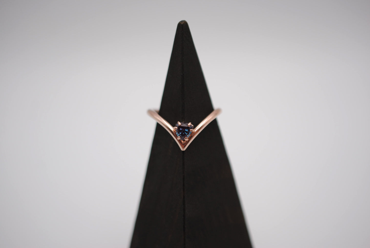 Alexandrite Ring: Trillion Cut, Rose Gold Fill Chevron Band, Silver Setting