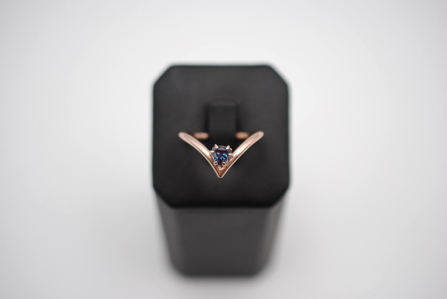 Alexandrite Ring: Trillion Cut, Rose Gold Fill Chevron Band, Silver Setting