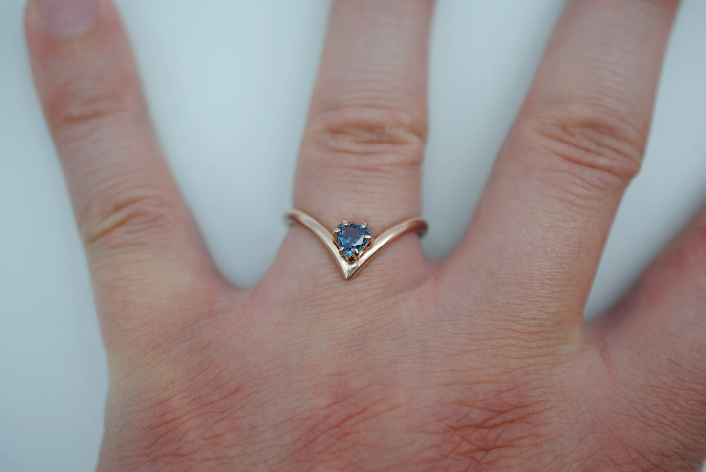Alexandrite Ring: Trillion Cut, Rose Gold Fill Chevron Band, Silver Setting
