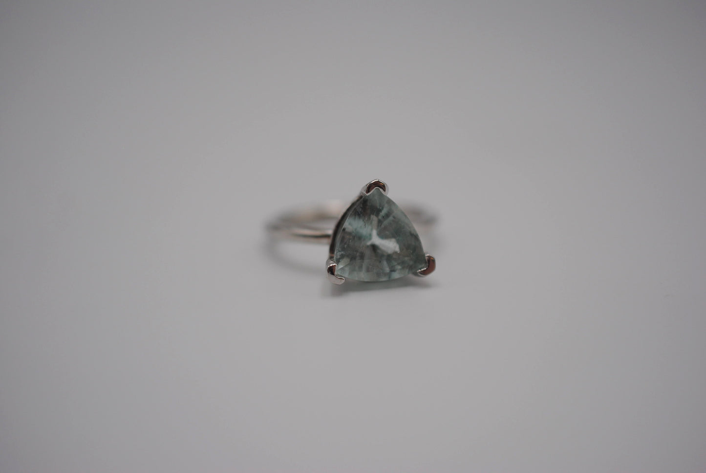Aquamarine Ring: Trillion Cut, White Gold, V Prong Setting