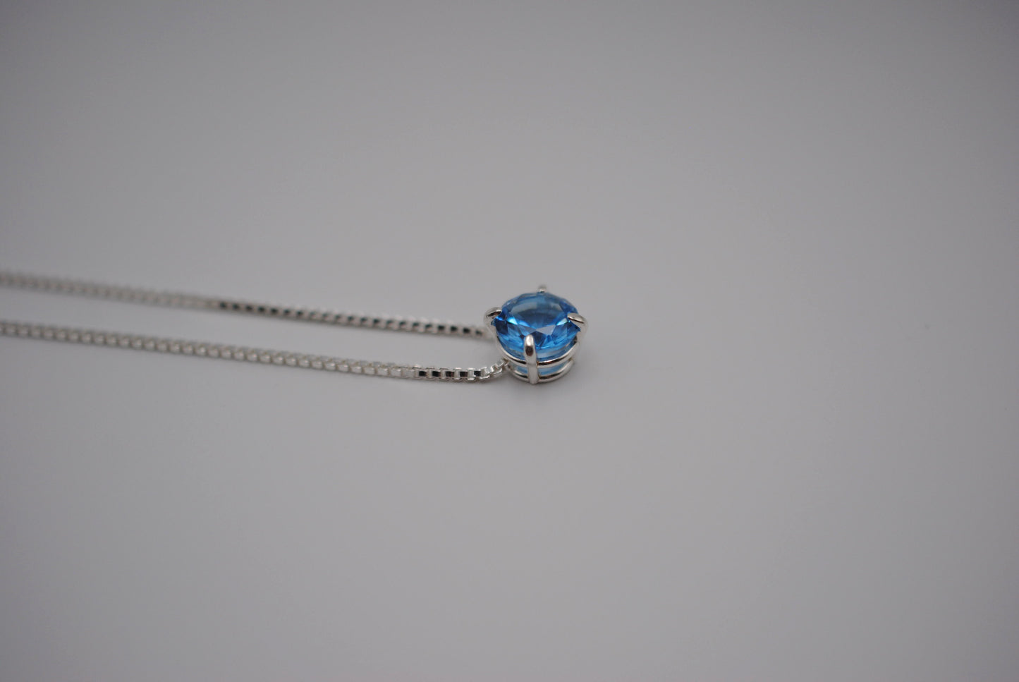 Birthstone Necklace: Round Aquamarine, Silver Prongs, Adjustable Chain