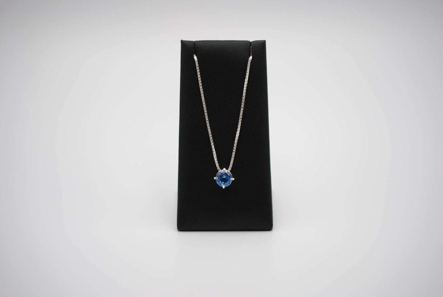 Birthstone Necklace: Round Aquamarine, Silver Prongs, Adjustable Chain