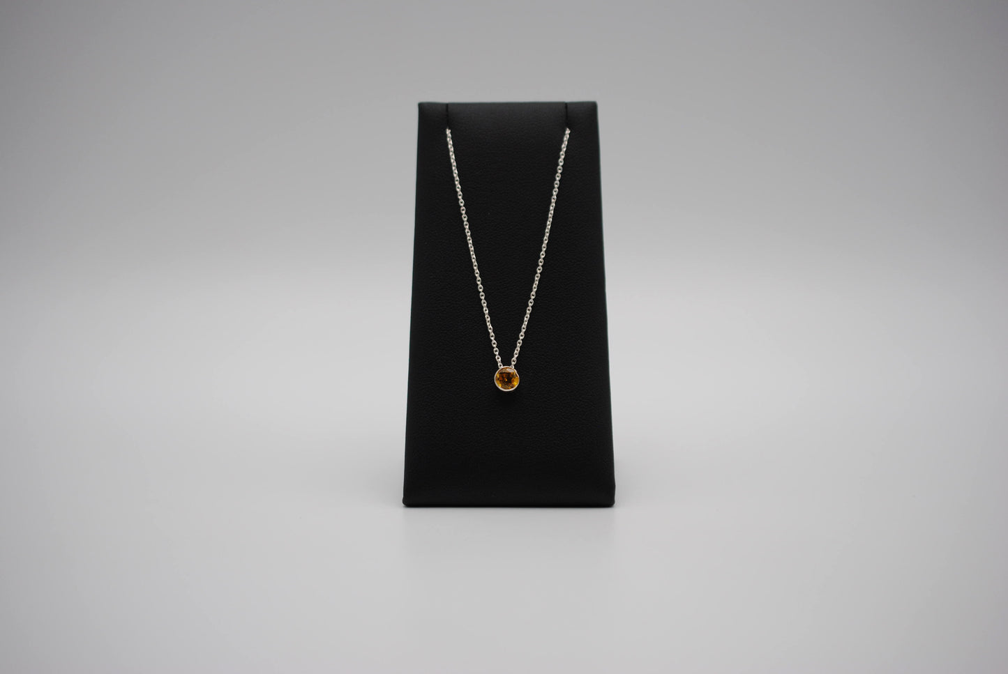 Birthstone Necklace: Round Citrine, Silver Bezel, on Cable Chain
