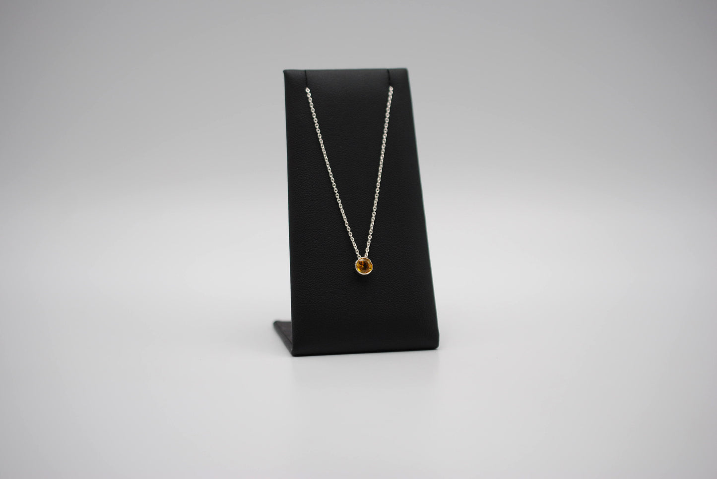Birthstone Necklace: Round Citrine, Silver Bezel, on Cable Chain