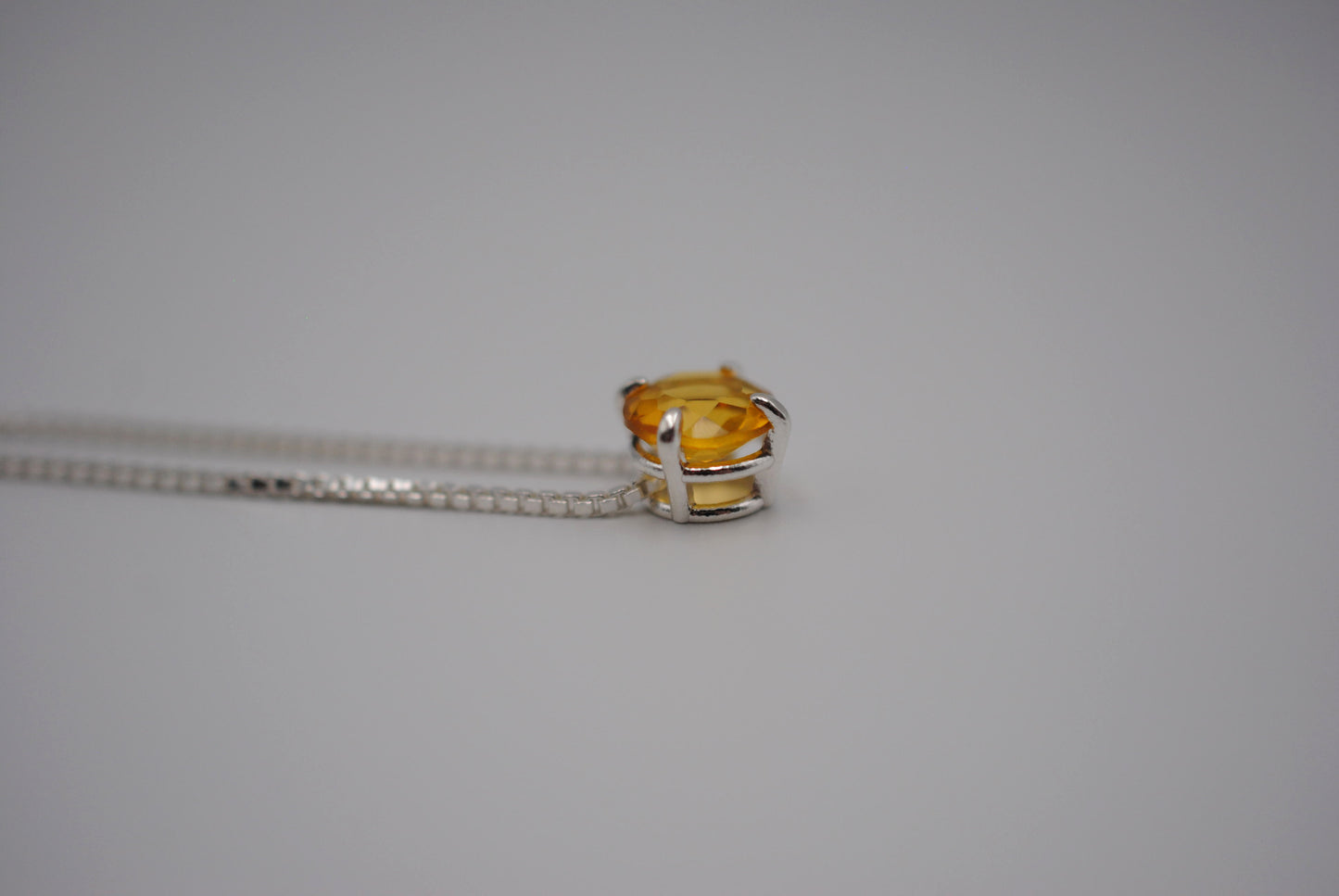 Birthstone Necklace: Round Citrine, Silver Prong Setting, Adjustable Box Chain