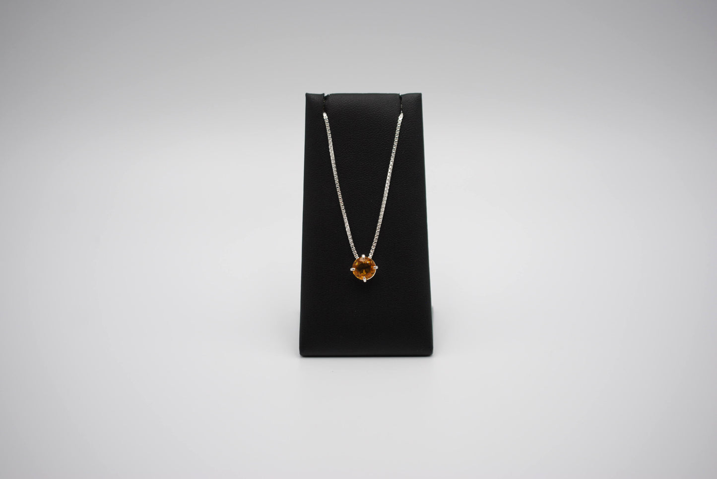 Birthstone Necklace: Round Citrine, Silver Prong Setting, Adjustable Box Chain