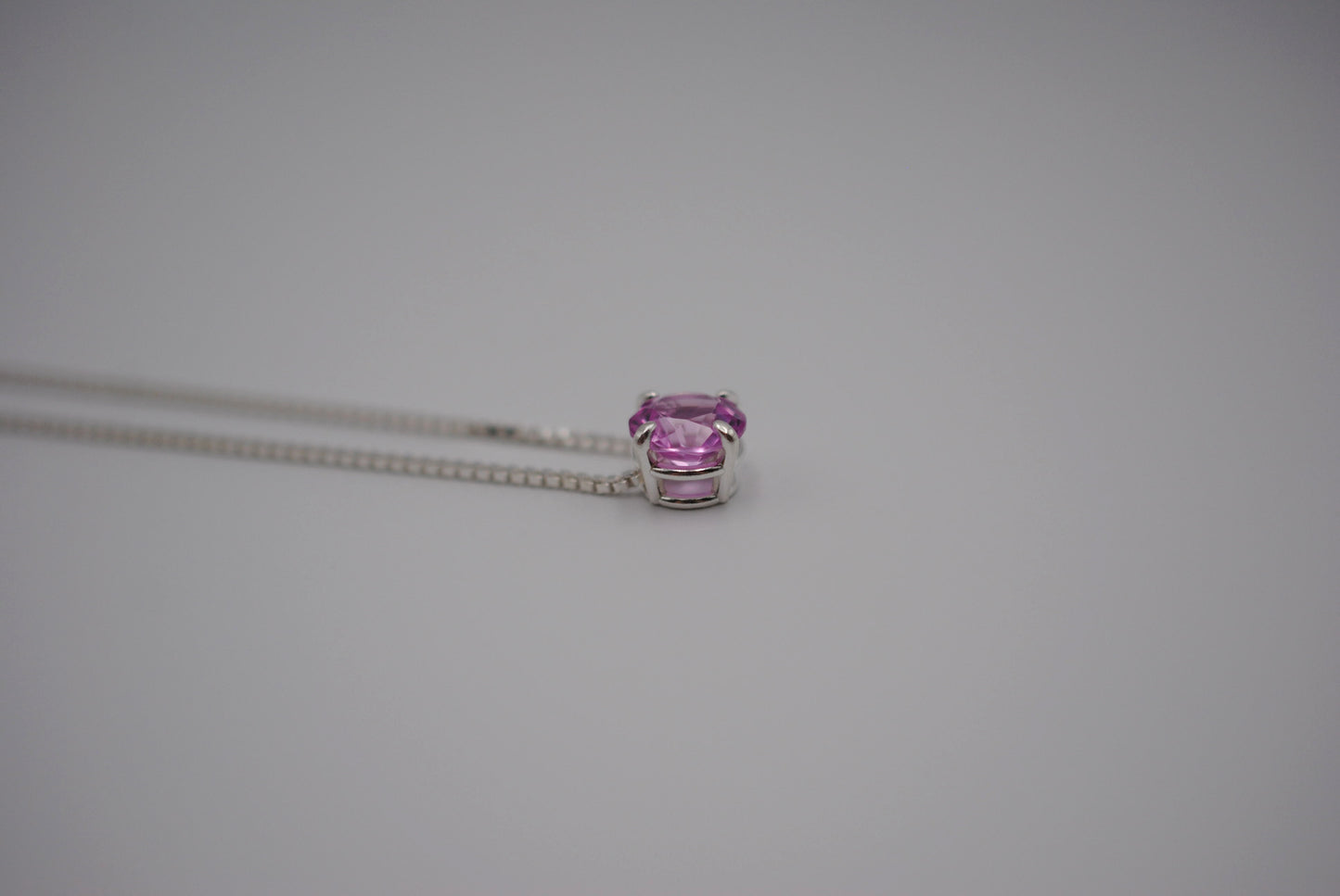 Birthstone Necklace: Round Pink Tourmaline, Silver Prong Setting, Adjustable Chain