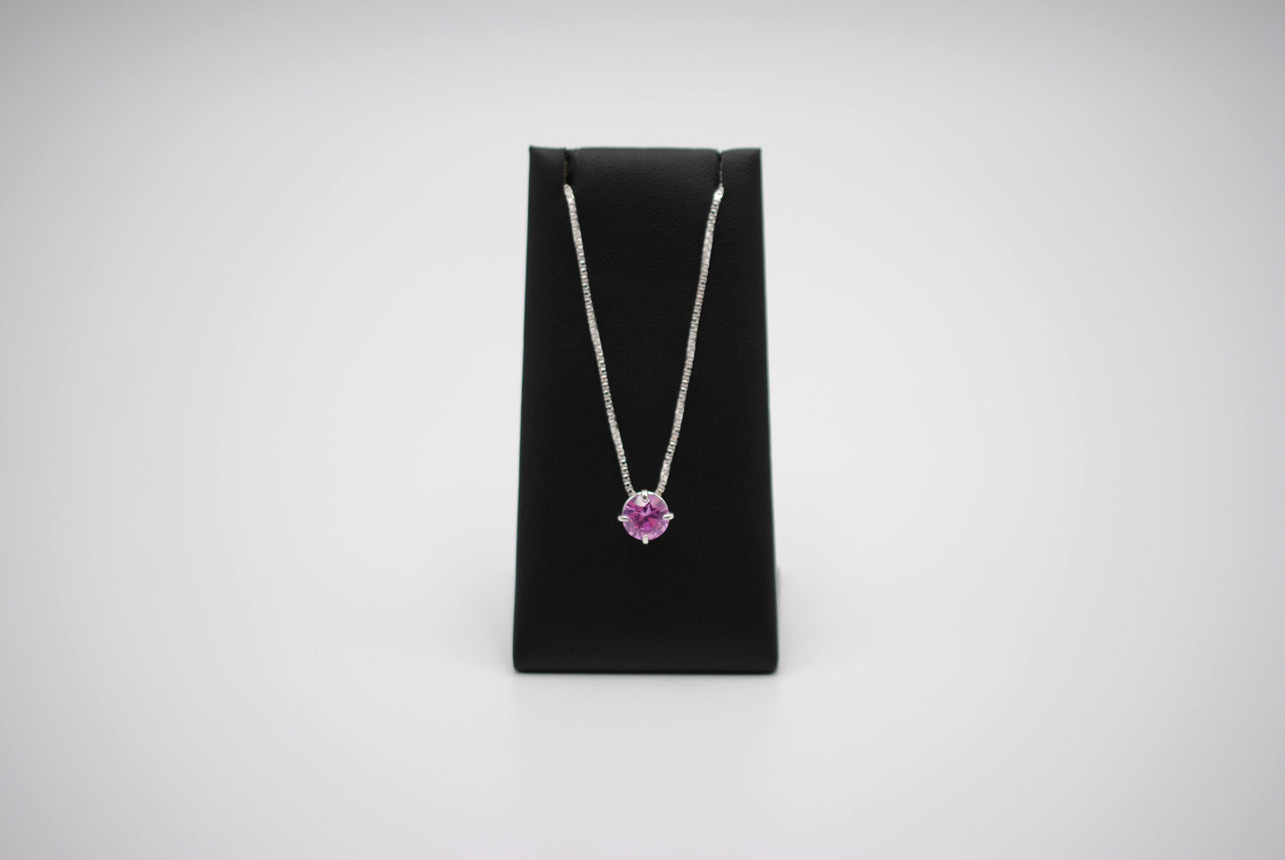 Birthstone Necklace: Round Pink Tourmaline, Silver Prong Setting, Adjustable Chain