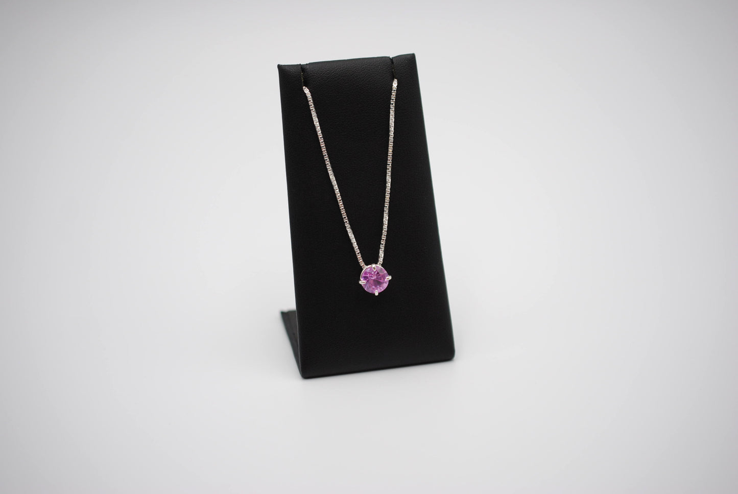 Birthstone Necklace: Round Pink Tourmaline, Silver Prong Setting, Adjustable Chain