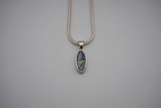 Boulder Opal Necklace: Cabachon, Silver Bezel, Foxtail Chain