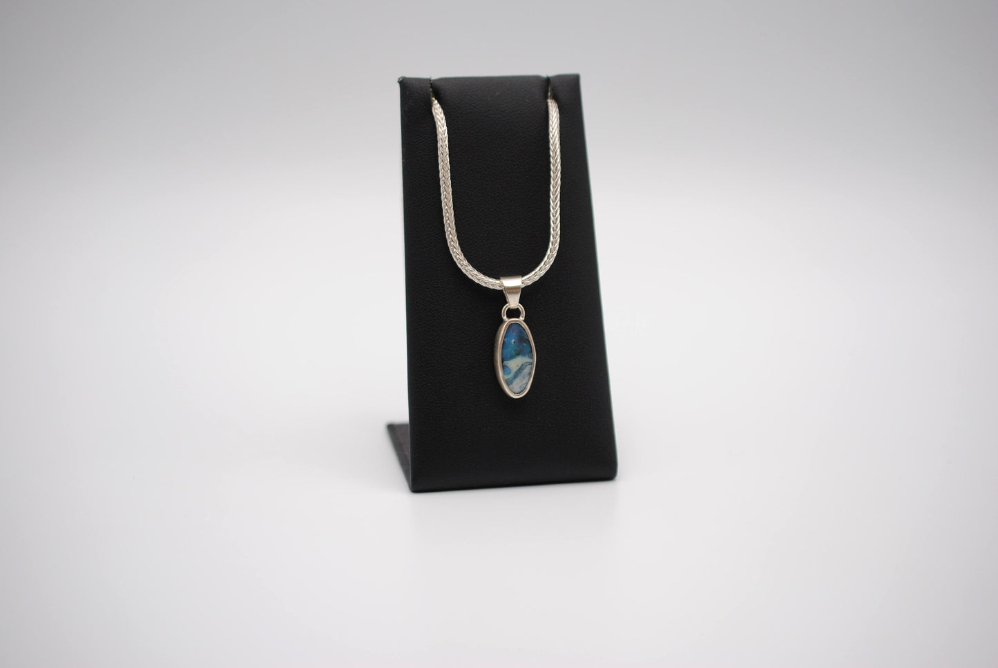 Boulder Opal Necklace: Cabachon, Silver Bezel, Foxtail Chain