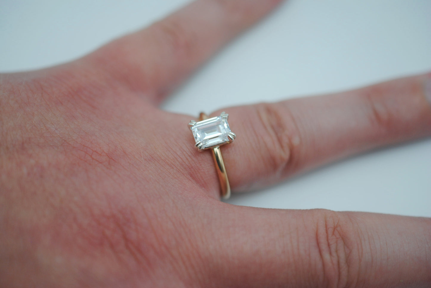 Cubic Zirconia Ring: Emerald Cut, Yellow Gold Fill, Silver Setting