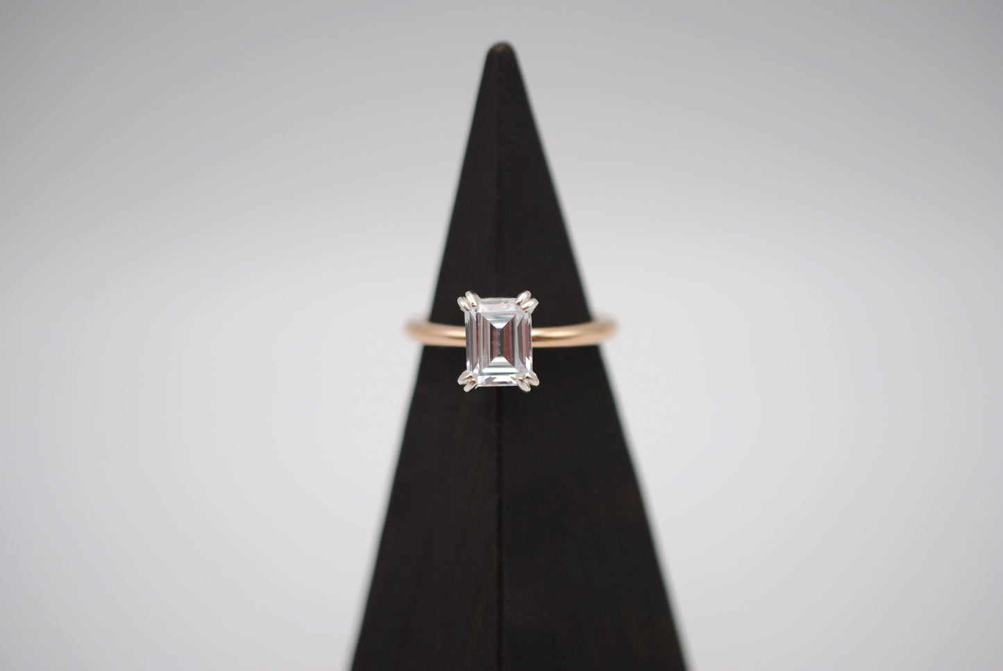 Cubic Zirconia Ring: Emerald Cut, Yellow Gold Fill, Silver Setting
