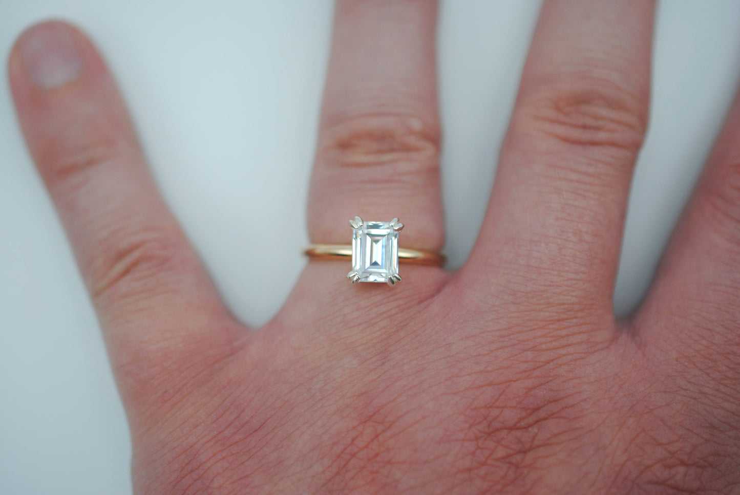 Cubic Zirconia Ring: Emerald Cut, Yellow Gold Fill, Silver Setting