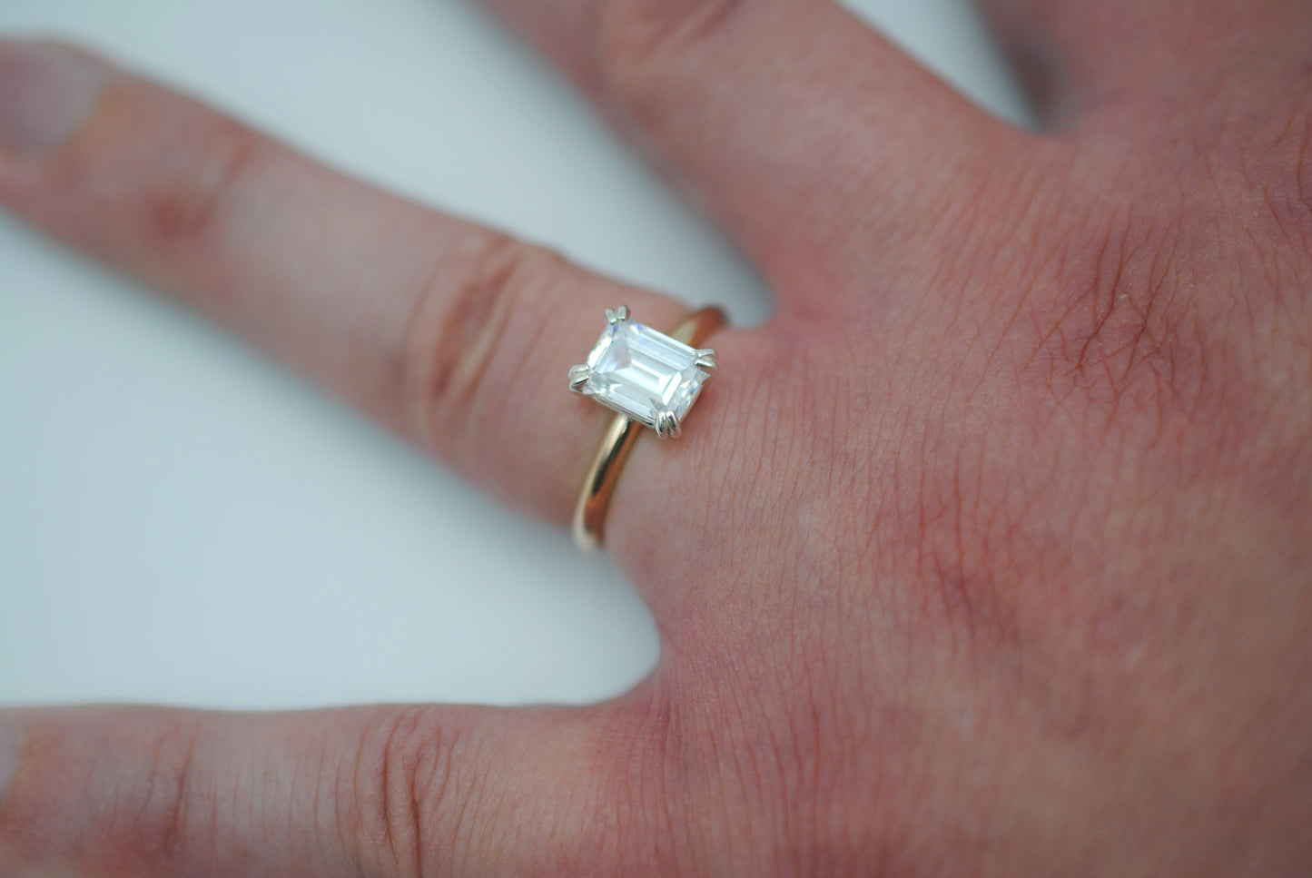 Cubic Zirconia Ring: Emerald Cut, Yellow Gold Fill, Silver Setting