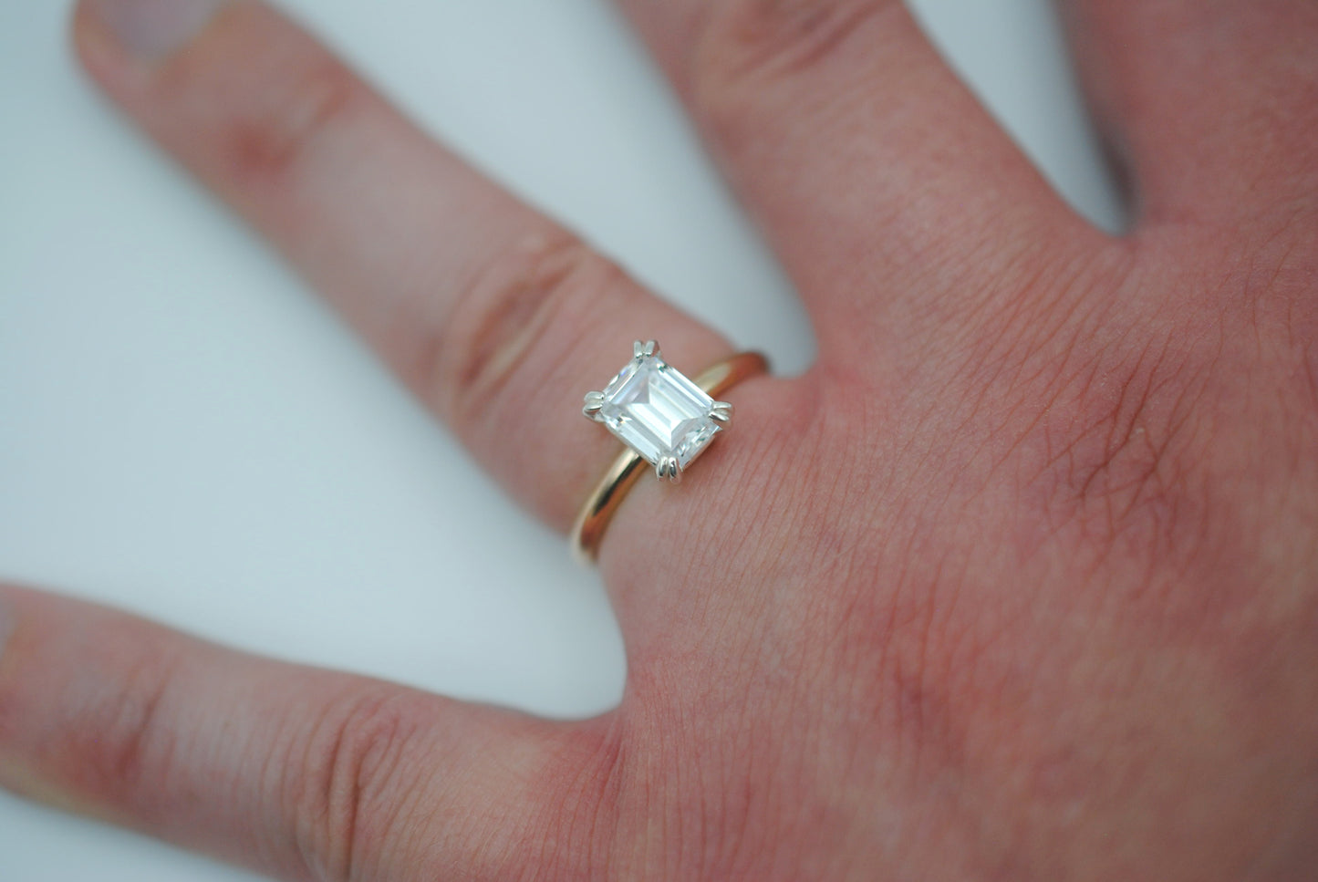 Cubic Zirconia Ring: Emerald Cut, Yellow Gold Fill, Silver Setting