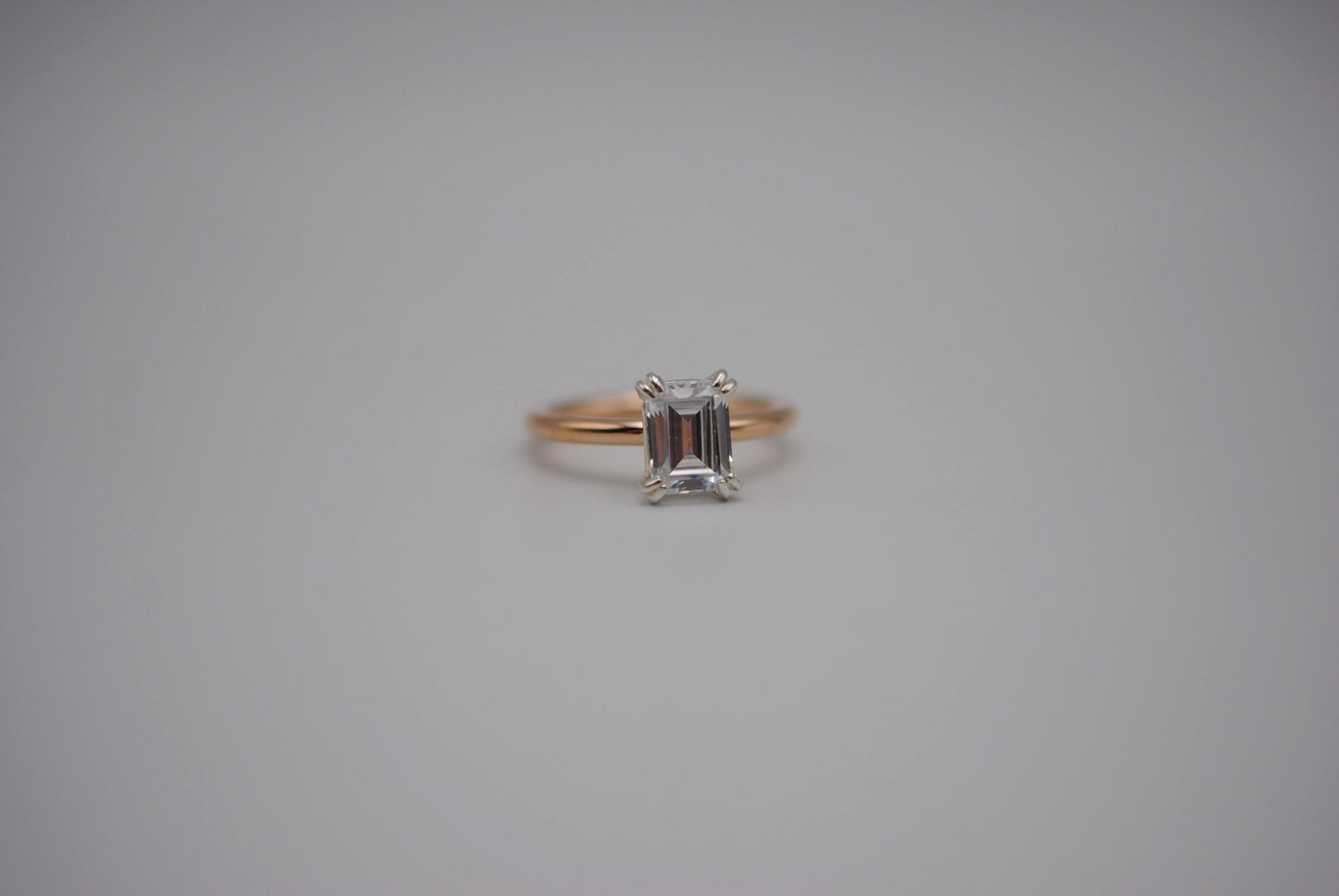 Cubic Zirconia Ring: Emerald Cut, Yellow Gold Fill, Silver Setting