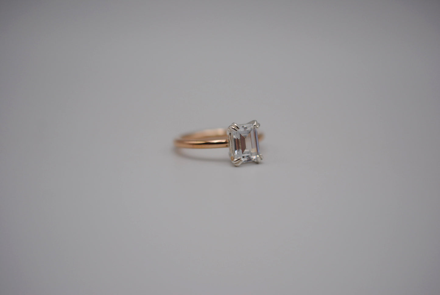 Cubic Zirconia Ring: Emerald Cut, Yellow Gold Fill, Silver Setting