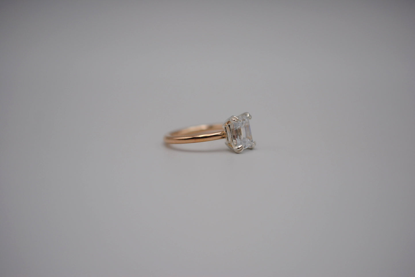 Cubic Zirconia Ring: Emerald Cut, Yellow Gold Fill, Silver Setting