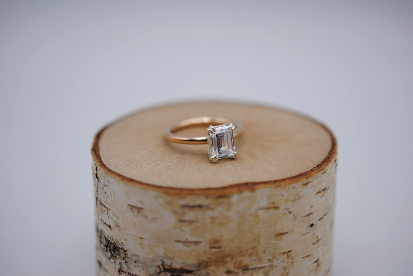 Cubic Zirconia Ring: Emerald Cut, Yellow Gold Fill, Silver Setting