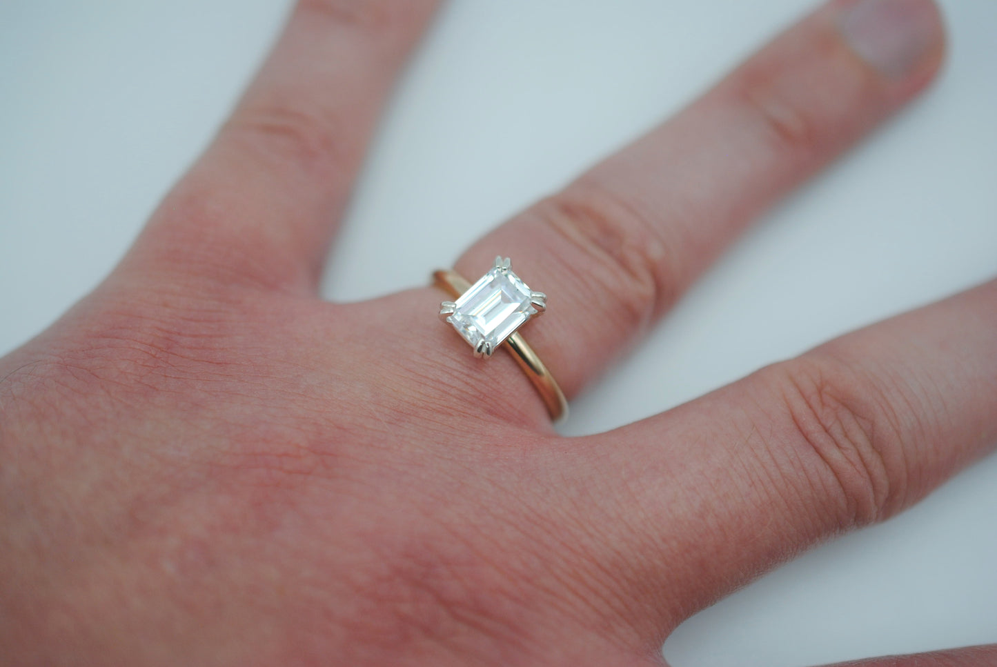 Cubic Zirconia Ring: Emerald Cut, Yellow Gold Fill, Silver Setting