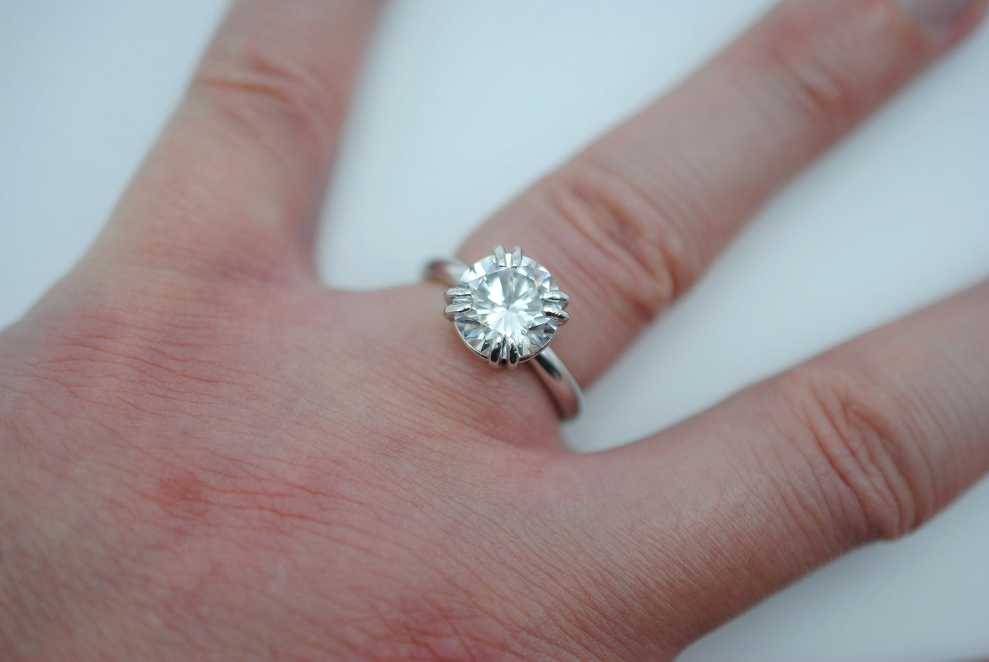 Cubic Zirconia Ring: Round Cut, Double Prong Setting, Rhodium Finished