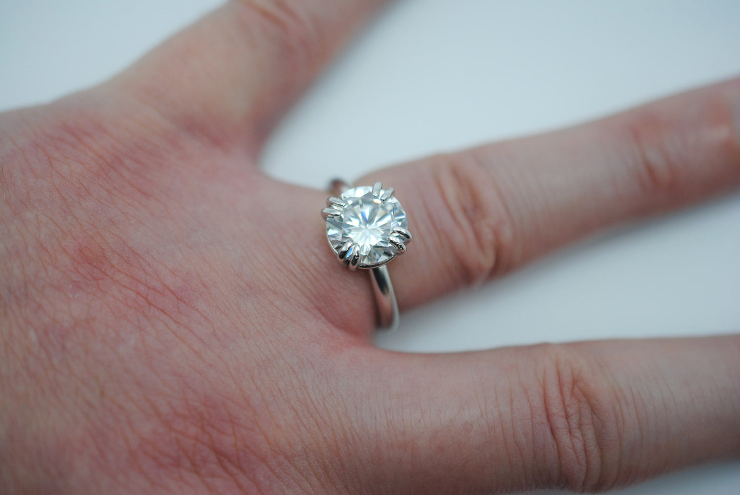 Cubic Zirconia Ring: Round Cut, Double Prong Setting, Rhodium Finished