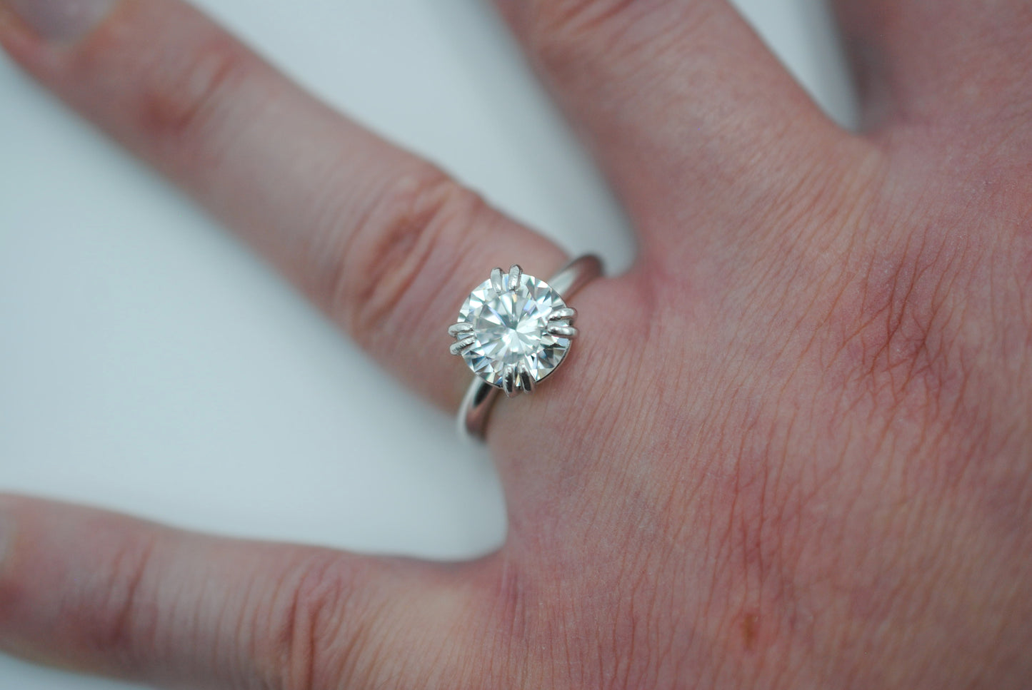 Cubic Zirconia Ring: Round Cut, Double Prong Setting, Rhodium Finished