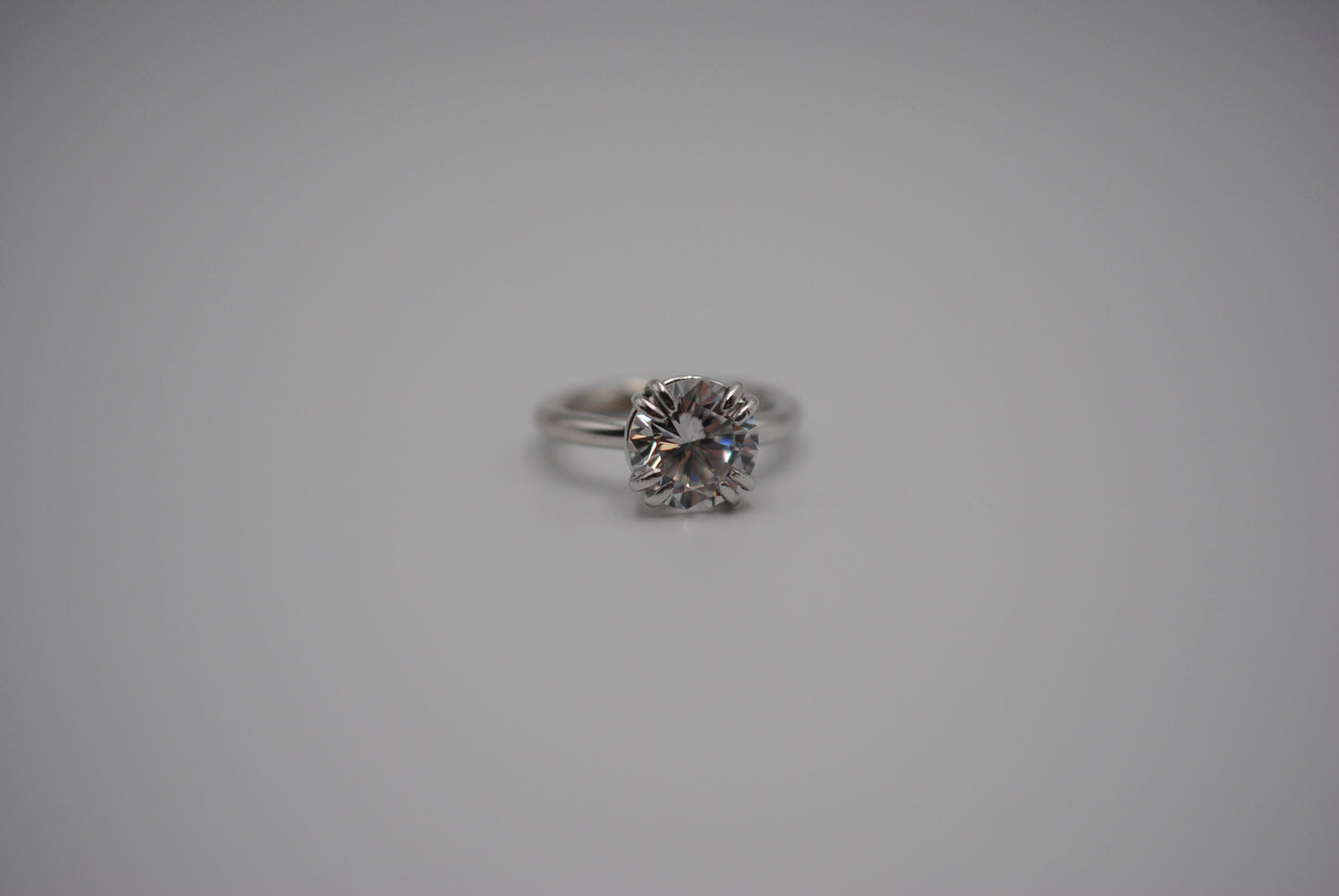 Cubic Zirconia Ring: Round Cut, Double Prong Setting, Rhodium Finished