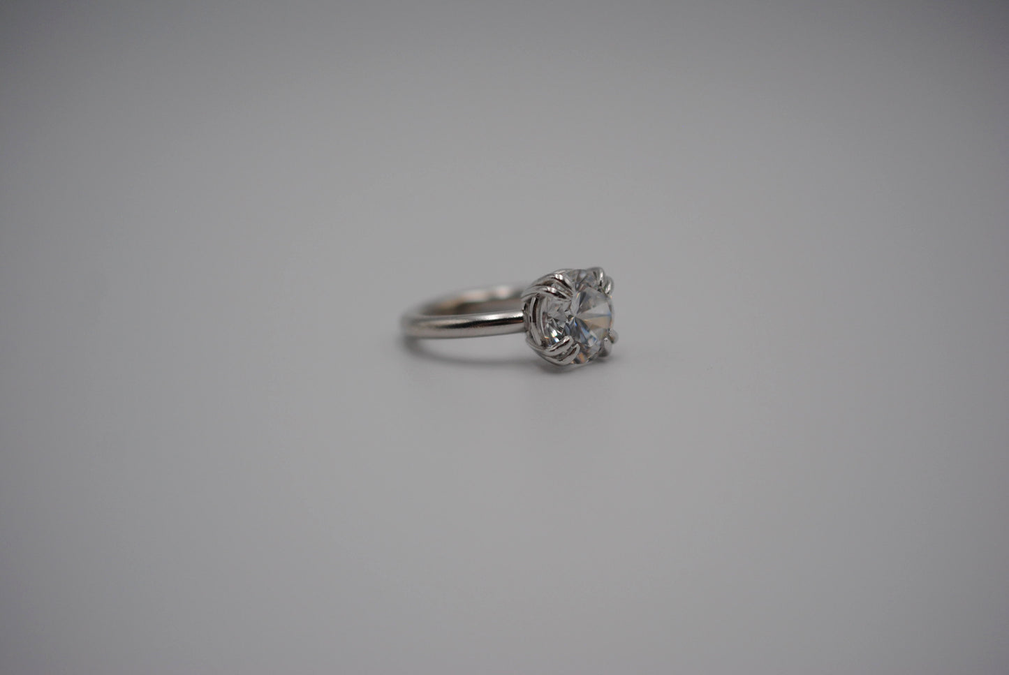 Cubic Zirconia Ring: Round Cut, Double Prong Setting, Rhodium Finished